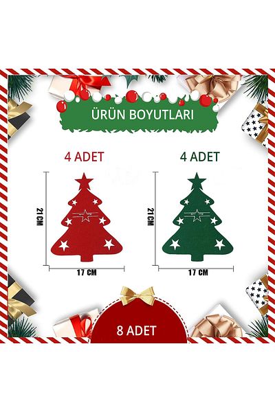 HTS TASARIM Set of 8 Christmas Forks and Spoons Table Decoration Red & Green