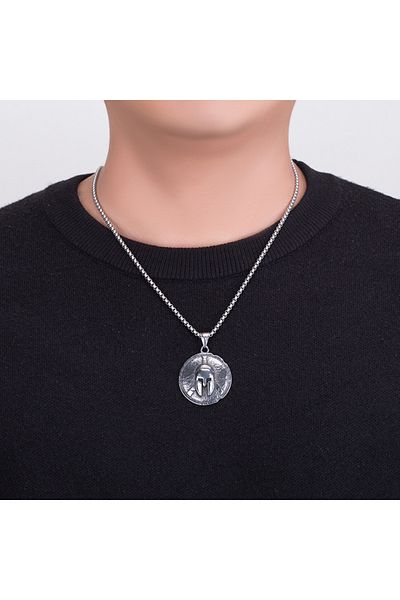 Viking Gladiator - Medallion Tarnish Stainless Helmet Shield 316L Men's Necklace