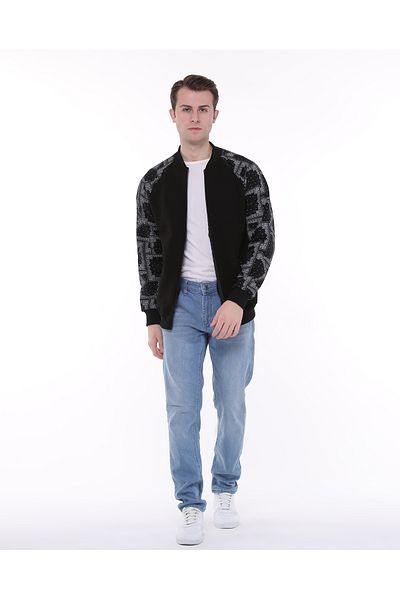 MERİCEY Μαύρο Unisex Bomber Jacket με φερμουάρ