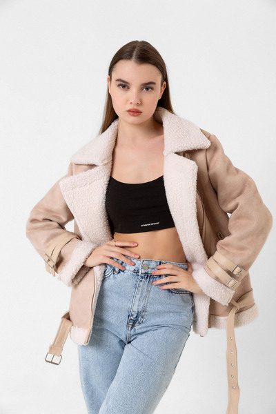 Benedetto Γυναικείο παλτό με τσέπες, φερμουάρ και εσωτερική επένδυση από γούνα