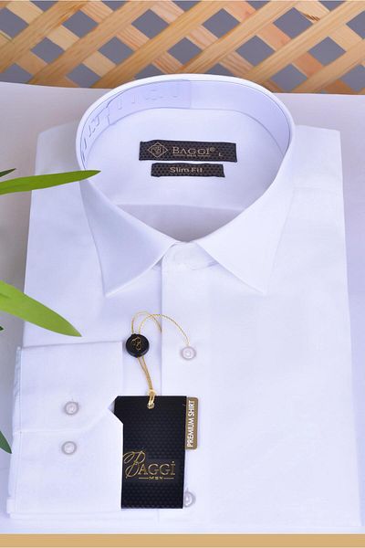 BAGGI Slim Fit Classic γιακά πουκάμισο ΛΕΥΚΟ