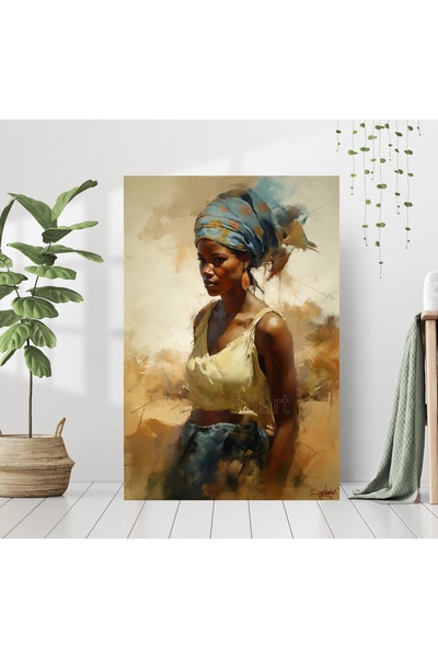 HDART Soyut Modern Yağlı Boya Görünümlü Siyahi Zenci Kadın Duvar Kanvas Tablo...