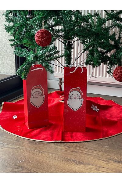 Masalsı Concept New Year's Gift Bag, Bottle Size Santa Claus String Cardboard Bag 2 Pieces