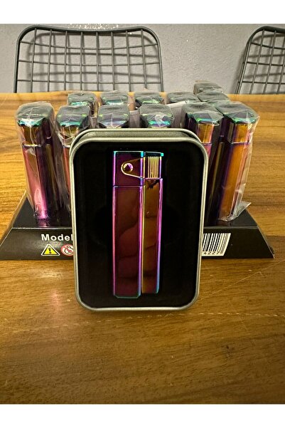 titumarket Turbo Jet Çakmak Gökkuşağı Renkli - Özel Metal Kutulu