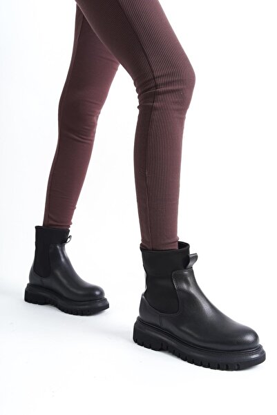 Modabuymus Tothem Siyah Mat Esnek Dalgıç Kumaş Chelsea Lastikli Günlük Bot