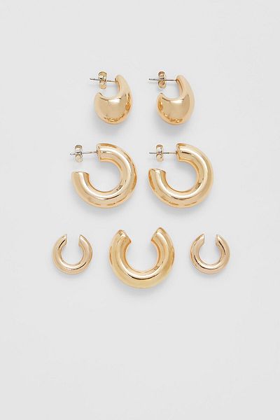 Stradivarius 2'li damla, halka küpe ve ear cuff seti