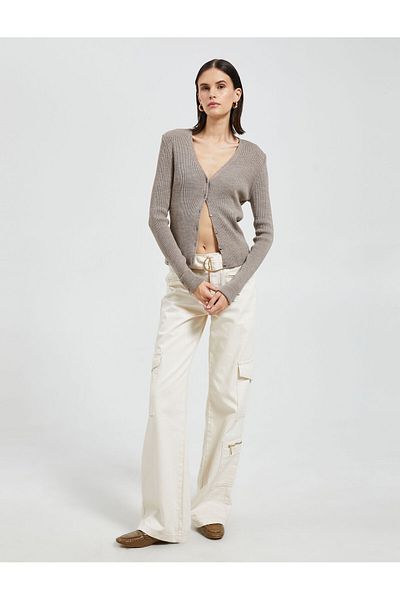 Koton V-Neck Cardigan Ribbed Slim Cut