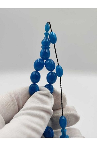 ALTUNTAŞ GLOSSY BLUE SYNTHETIC OPAL SET SYSTEMED TASSELED Rosary