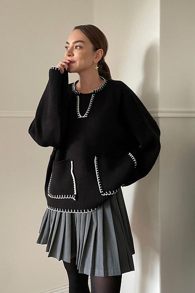 MAGARDE Embroidered Collar Knitwear Sweater - BLACK