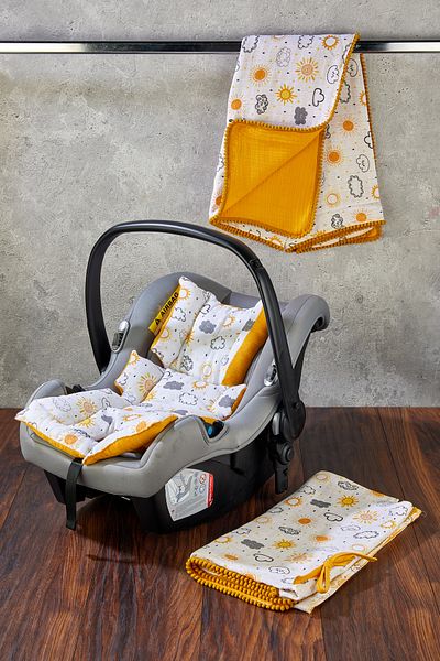 Miningaa Handmade Orthopedic Baby Stroller Cushion, Cover and Sheet with Waist Support Set of 3