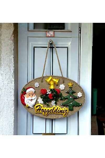 Mixperi Pine Tree Santa Claus and Welcome Written Handmade Christmas Door Ornament