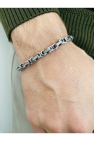 Fynbos Stainless Steel Men's Byzantine Silver Chain Bracelet