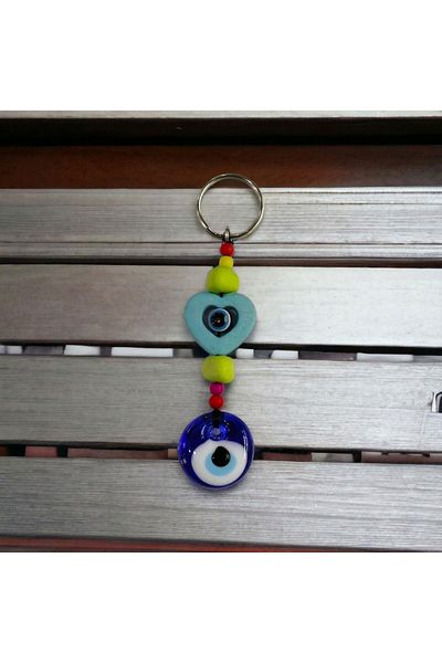 Mixperi Evil Eye Beaded Turquoise Color Heart Keychain in Gift Box