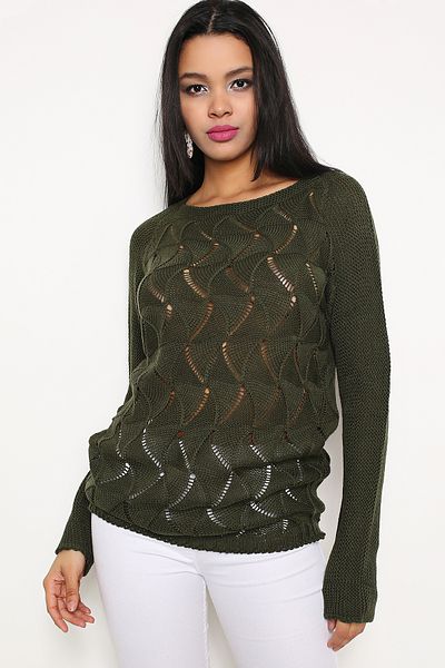 AVORWE Leaf Patterned Jacquard Knitted Women's Knitwear Sweater