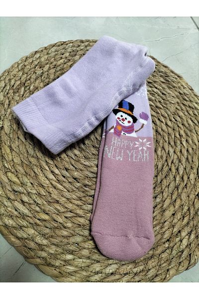 Ekinoks TOWEL WINTER PANTY SOCKS-WASHED-HAPPY NEW YEAR WRITTEN WITH SNOWMAN