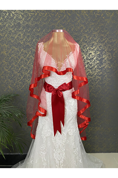 ecrin tuhafiye hobi Kırmızı Gelin Duvak Kuşak Set Kına Gecesi Düğün Nikah