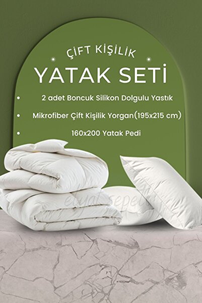 Elyaf Sepeti Konforlu Yatak Serisi Çift Kişilik Yorgan Seti 2 Adet Yastık Çif...