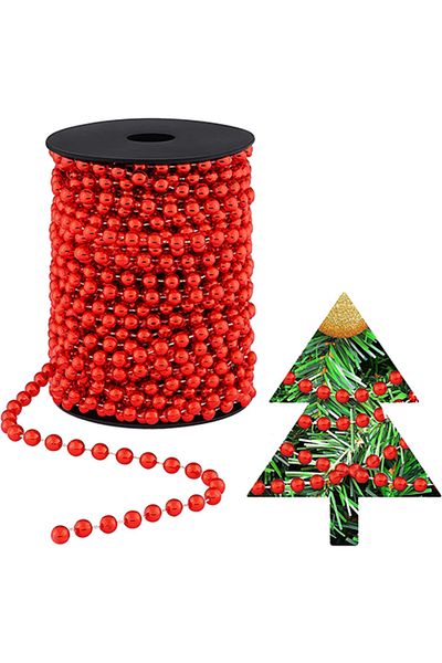 kidspartim 10 Meter Red Pearl Patterned Bead Chain Ornament - New Year's Eve