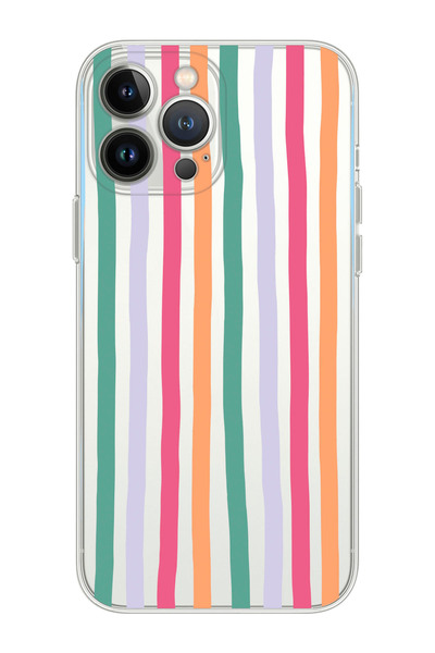 shoptocase Iphone 15 Pro Max Uyumlu Renkli Çizgiler Tasarımlı Premium Şeffaf ...