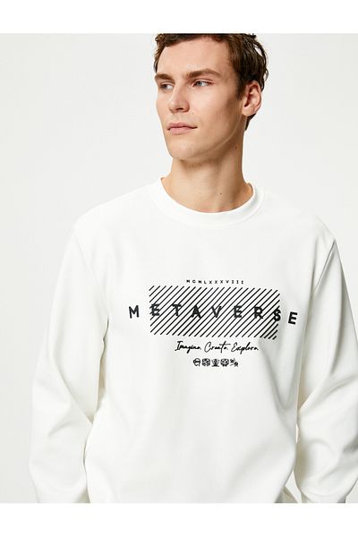 Koton Crew Neck Sweatshirt Slogan Printed Long Sleeve Ribbed