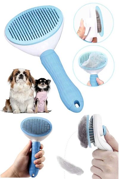 PatiCarni Pet Comb Automatic Cleaning Buttoned Pet Brush Cat Dog Hair Collector Comb