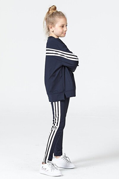 Black One Kız Çocuk Tayt Sweat Takımı Salaş Yırtmaçlı Şerit Detaylı