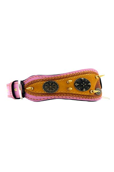 Tasma Market Pink-Brown Special Design Viking Leather Dog Collar
