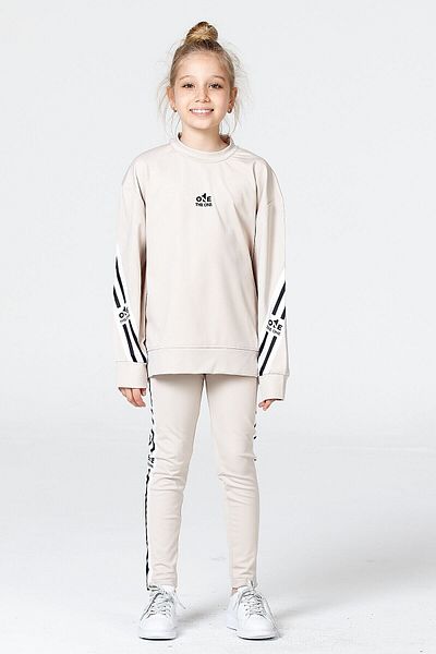 Black One Girl's Tights Sweat Set with Loose Slits and Stripe Detail