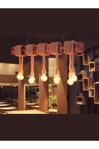 Vintage Ahşap Kütük Sarkıt Halat Avize Kafe Restaurant Ev Ofis Dekor Otantik ...