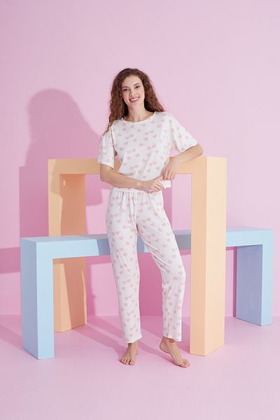 Siyah İnci Set de pijama tricotat Lycra cu inimă albă