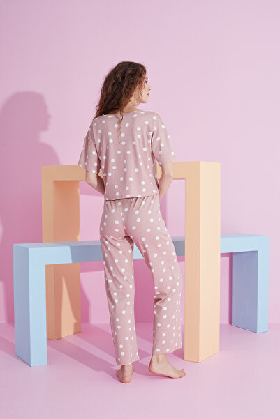 Siyah İnci Pletená pyžamová souprava se vzorem Lycra Mink Point