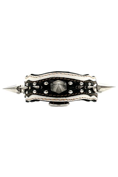 Tasma Market White-Black Luxury Gladiator Leather Dog Collar