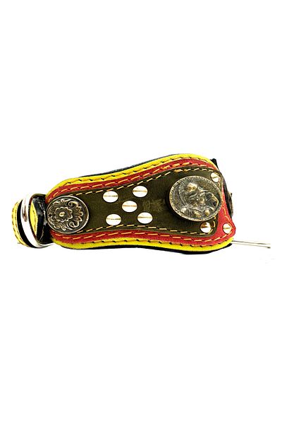 Tasma Market Yellow-Khaki Medusa Figured Luxury Leather Dog Collar