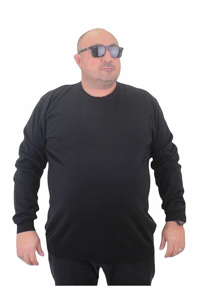 MocGrande Men's Large Size Crew Neck Basic Knitwear Sweater 23750 BLACK