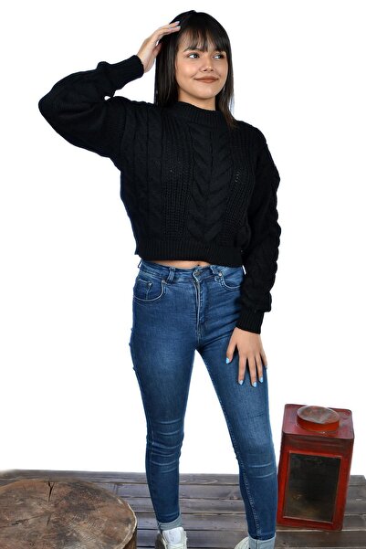 toptanhanem Κομψό και άνετο μάλλινο πουλόβερ μαύρο