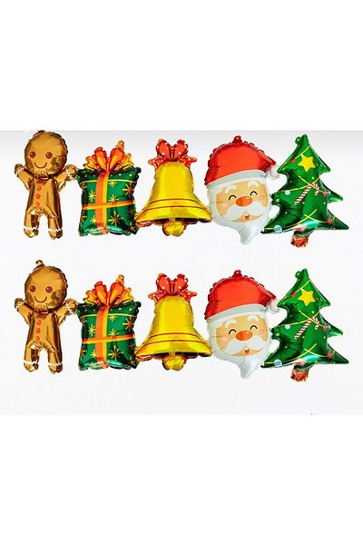 QUEEN AKSESUAR Imported christmas Santa Claus pine tree gift package cookie man foil balloon set 10 pieces 2 pieces chain