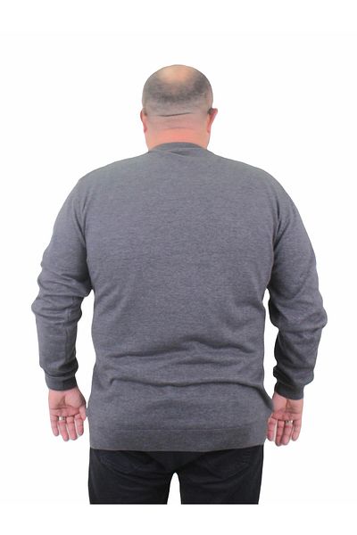 MocGrande Men's Large Size Crew Neck Basic Knitwear Sweater 23750 ANTHRACITE