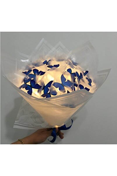 EK PAZARLAMA LED IŞIKLI 30 LU BÜYÜK BOY MAVİ KELEBEK ÇİÇEK BUKETİ