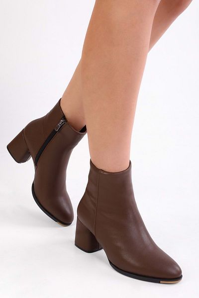 Shoeberry Women's Haylee Brown Leather Heeled Boots
