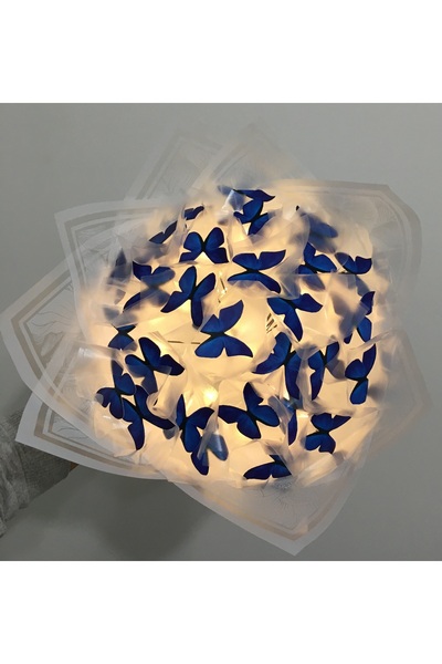 EK PAZARLAMA LED IŞIKLI 30 LU BÜYÜK BOY MAVİ KELEBEK ÇİÇEK BUKETİ