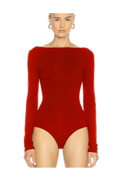 Nsb Tasarım Women's red boat neck back low-cut bodysuit