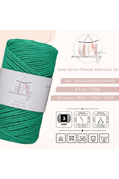 Makromecity Premium Koton Cotton Macrame Twine Benetton 200 gr 150 Yards 2mm Βαμβακερή Αλυσίδα Μακραμέ Τσάντα Σχοινί Supla