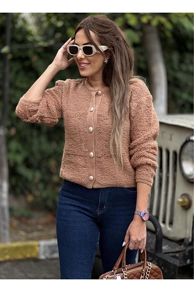 asur boutique Asur Boutique Women's Teddy Soft Gold Button Cardigan
