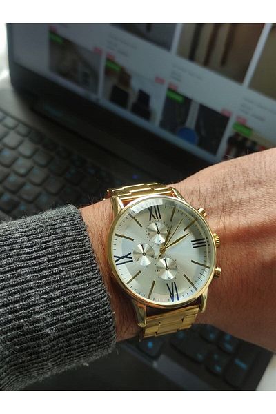 İSTLİV Gold Color Men's Wristwatch with Roman Numerals