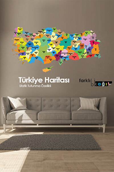Farklı Bi Kağıt Renkli Yazılıp Silinebilir 2'li Dünya 95X150cm ve Türkiye 87x150cm Haritası Statik Yüklü Set