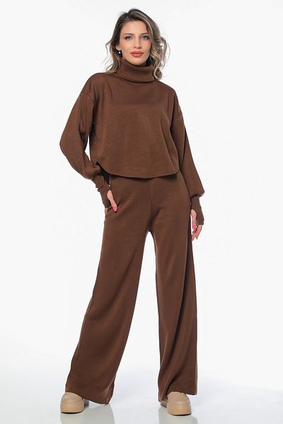 GÜLSELİ High Waist Brown Knitwear Set - Women's Finger-Snap Coat