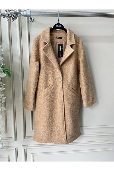 pelinzen Women's Single Button Lined Teddy Stamp Coat Jacket