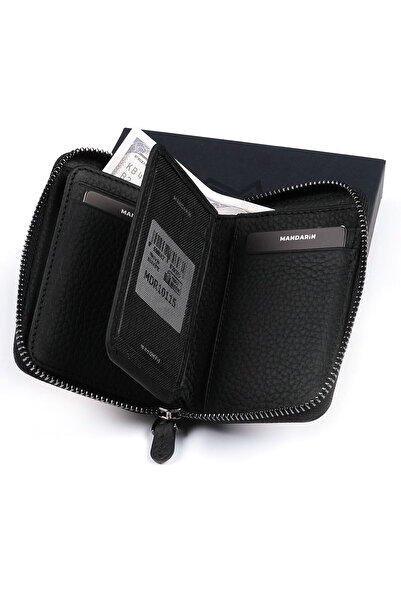 TESBİHCİBABA Mandarin Dark Way Zippered Men's Leather Card Holder-wallet