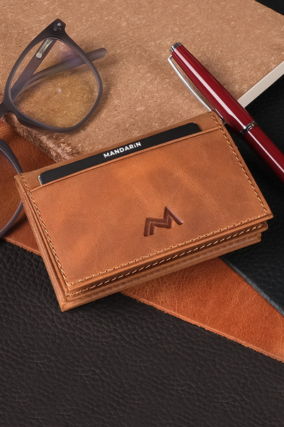 TESBİHCİBABA Mandarin Full Grain Madrid Men's Leather Card Holder-wallet