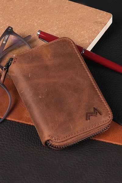 TESBİHCİBABA Mandarin Full Grain Zippered Men's Leather Card Holder-wallet